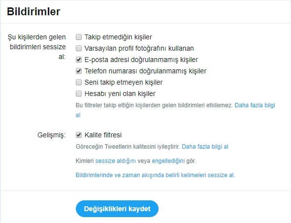 Twitter sessize alma özelliğ