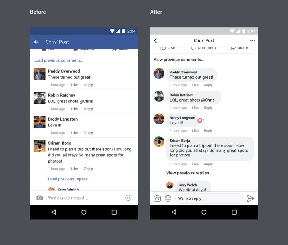 Facebook uygulaması beyaz arayüz
