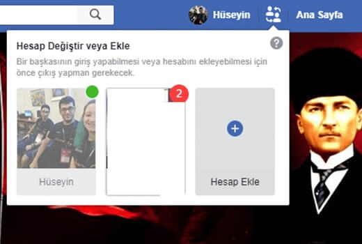 Facebook hesap değiştirme özelliği switch account